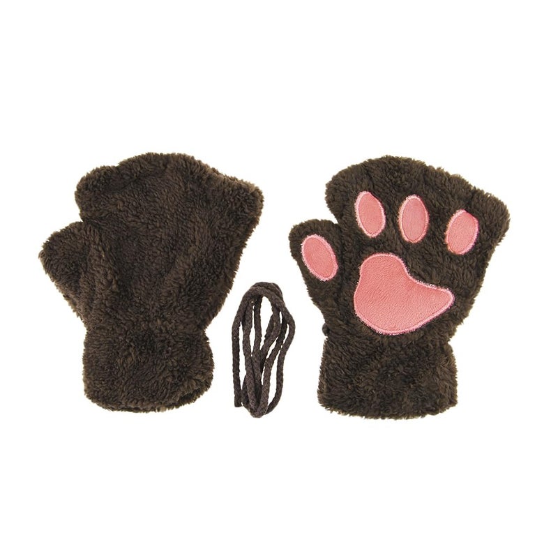 Ylucky Girls Cartoon Bear Claw Gloves Half Finger Paw Gloves Winter Warm Plush Faux Fur Mittens Hand Wear - Image 4